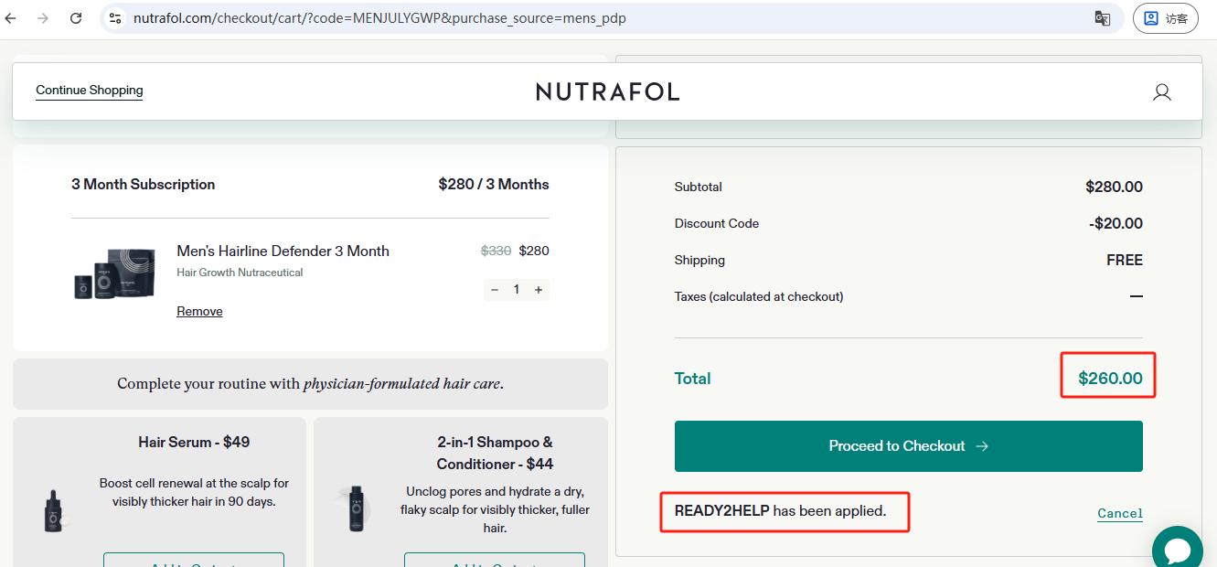 Nutrafol Men+ DHT INHIBITOR 3-Months Checkout