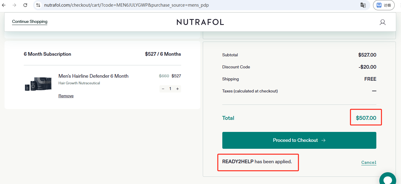 Nutrafol Men+ DHT INHIBITOR 6-Months Checkout