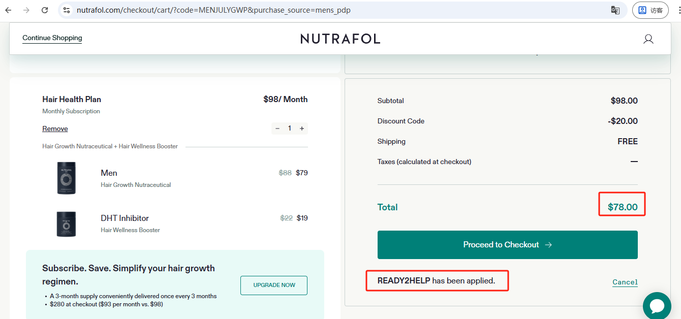 Nutrafol Men+ DHT INHIBITOR Monthly Checkout