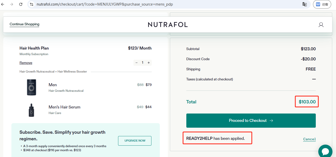 Nutrafol MEN + HAIR SERUM Monthly Checkout