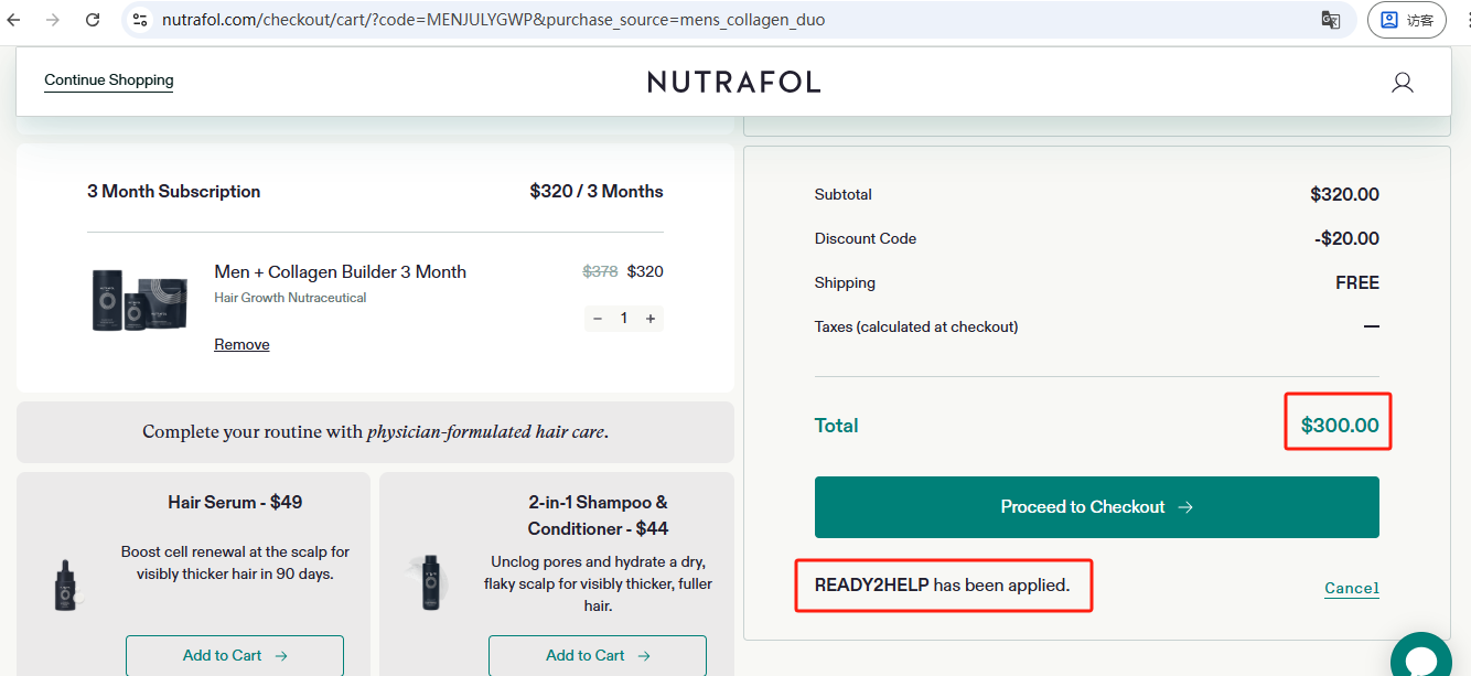 Nutrafol MEN + COLLAGEN BUILDER 3-Months Checkout