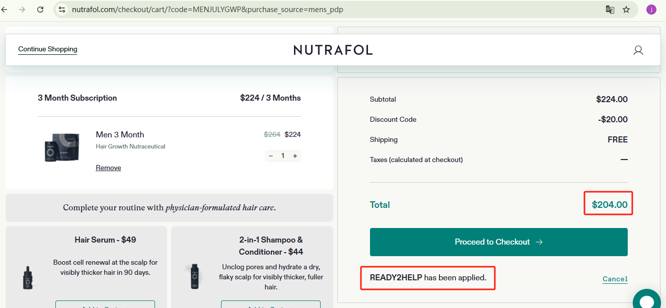 Nutrafol Men 3-Months Checkout