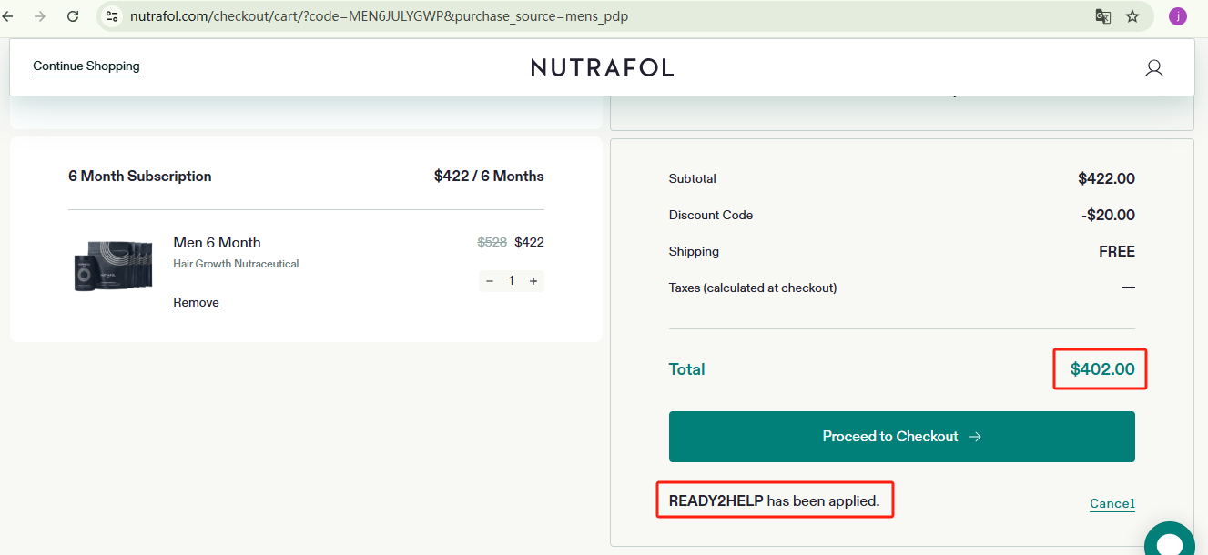 Nutrafol Men 6-Months Checkout