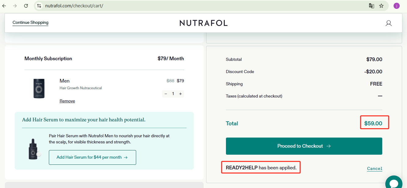 Nutrafol Men Monthly Checkout