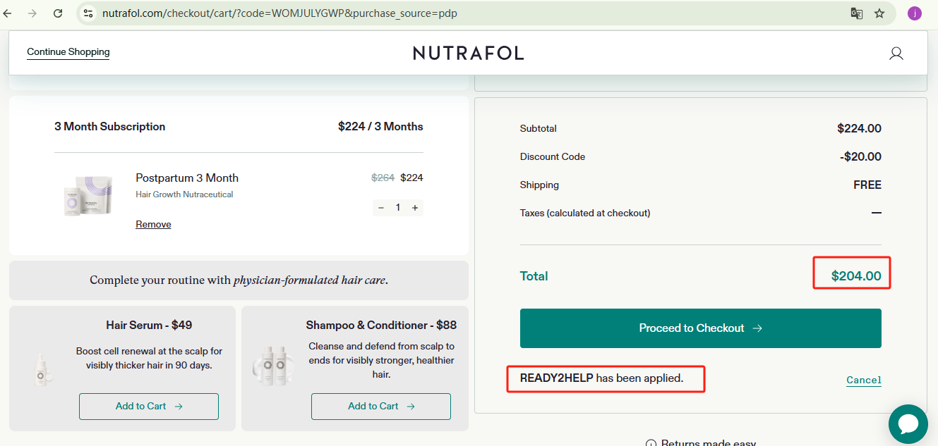 Nutrafol Postpartum 3-Months Checkout