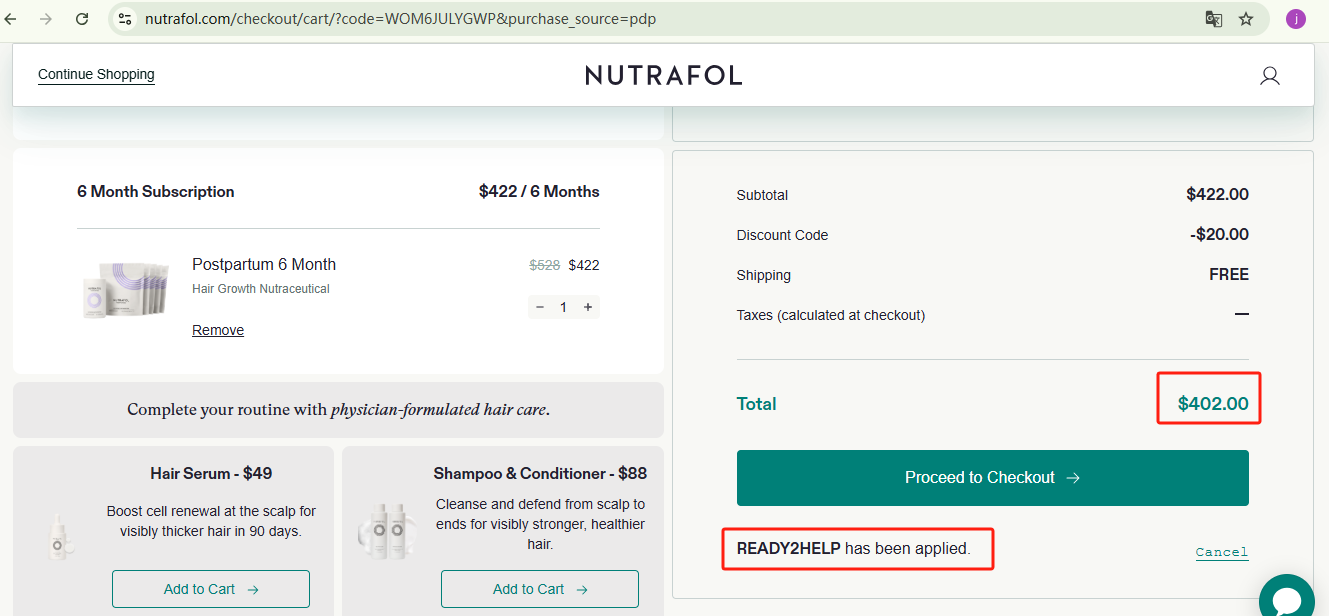 Nutrafol Postpartum 6-Months Checkout