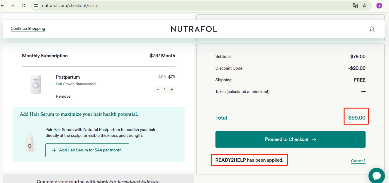 Nutrafol Postpartum Monthly Checkout