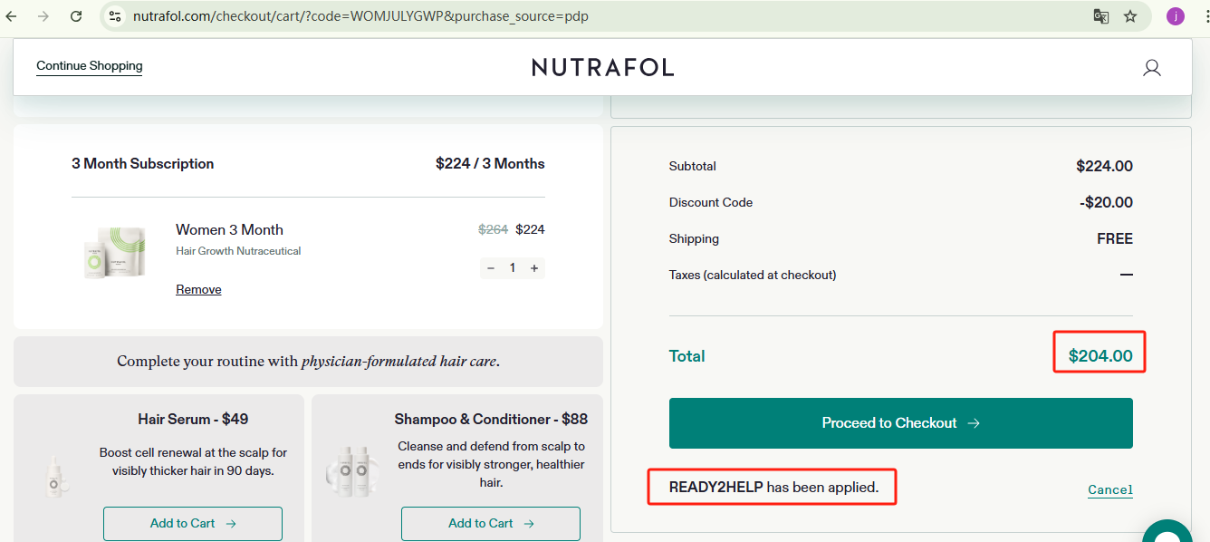 Nutrafol Women 3-Months Checkout