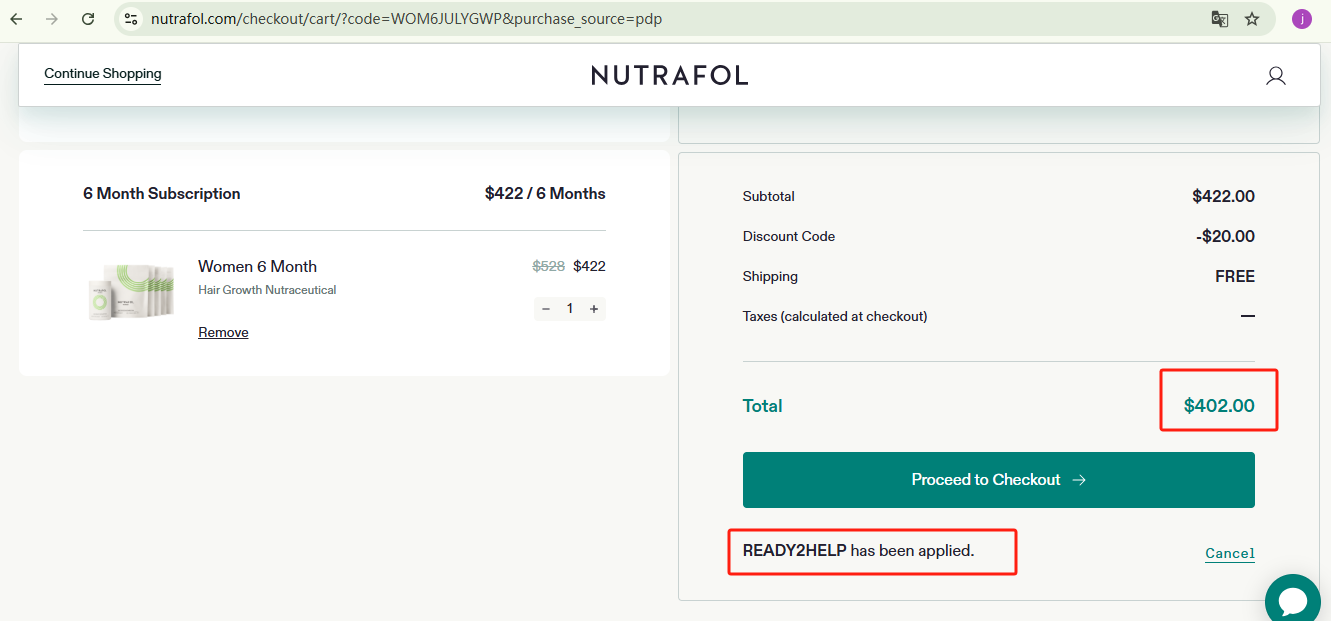 Nutrafol Women 6-Months Checkout