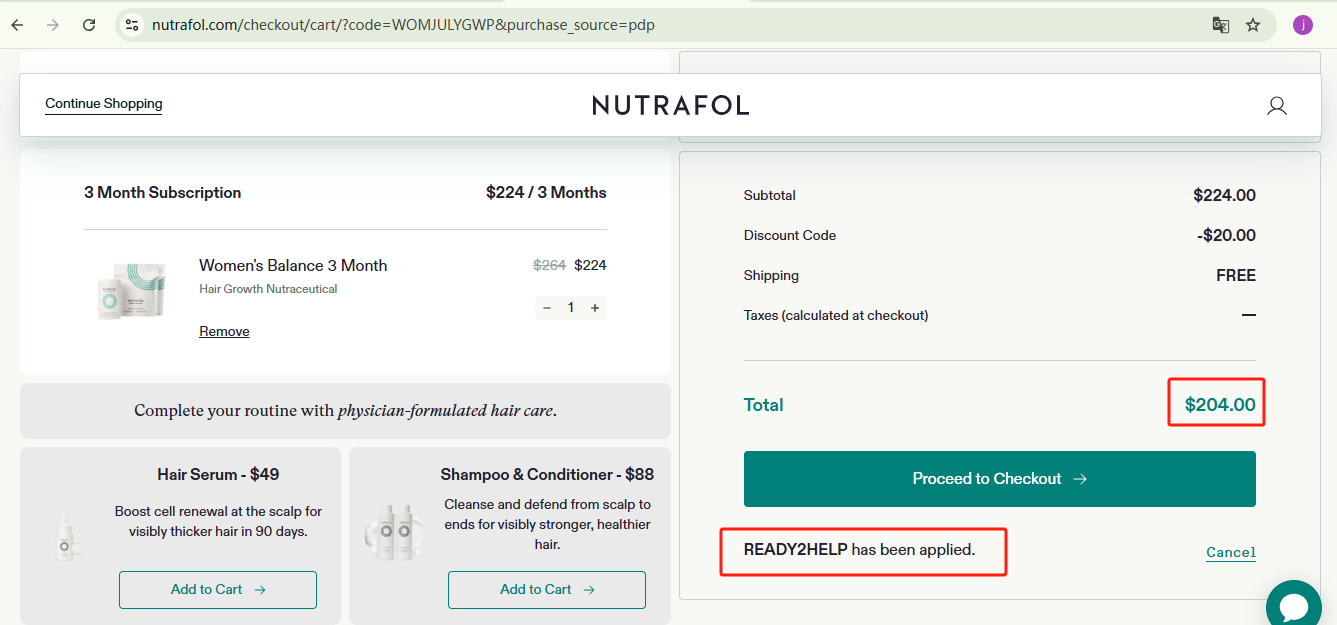 Nutrafol Women’s Balance 3-Months Checkout