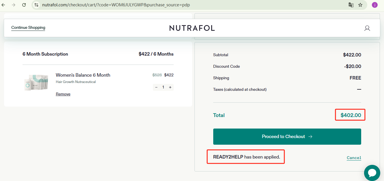 Nutrafol Women’s Balance 6-Months Checkout