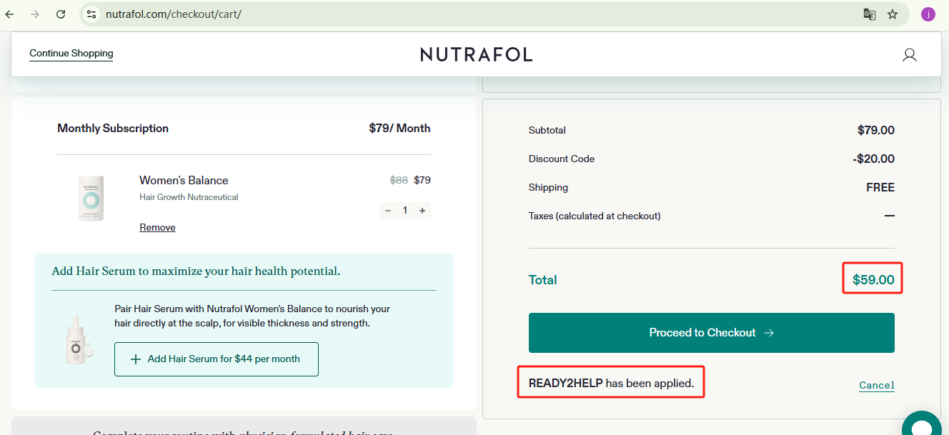 Nutrafol Women’s Balance Monthly Checkout
