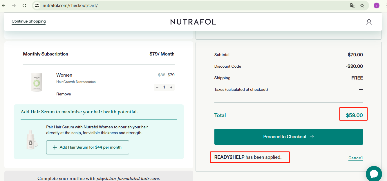 Nutrafol Women Monthly Checkout