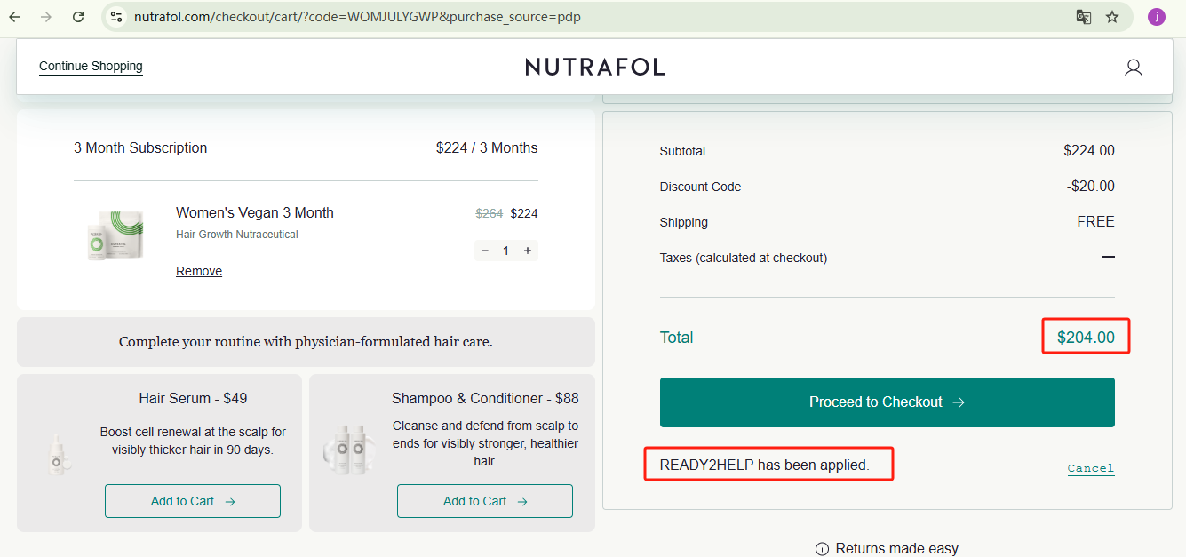 Nutrafol Women’s Vegan 3-Months Checkout