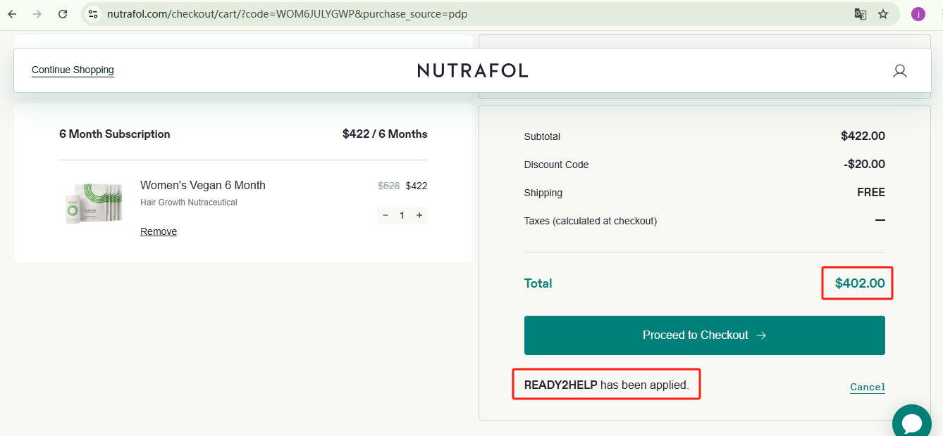 Nutrafol Women’s Vegan 6-Months Checkout