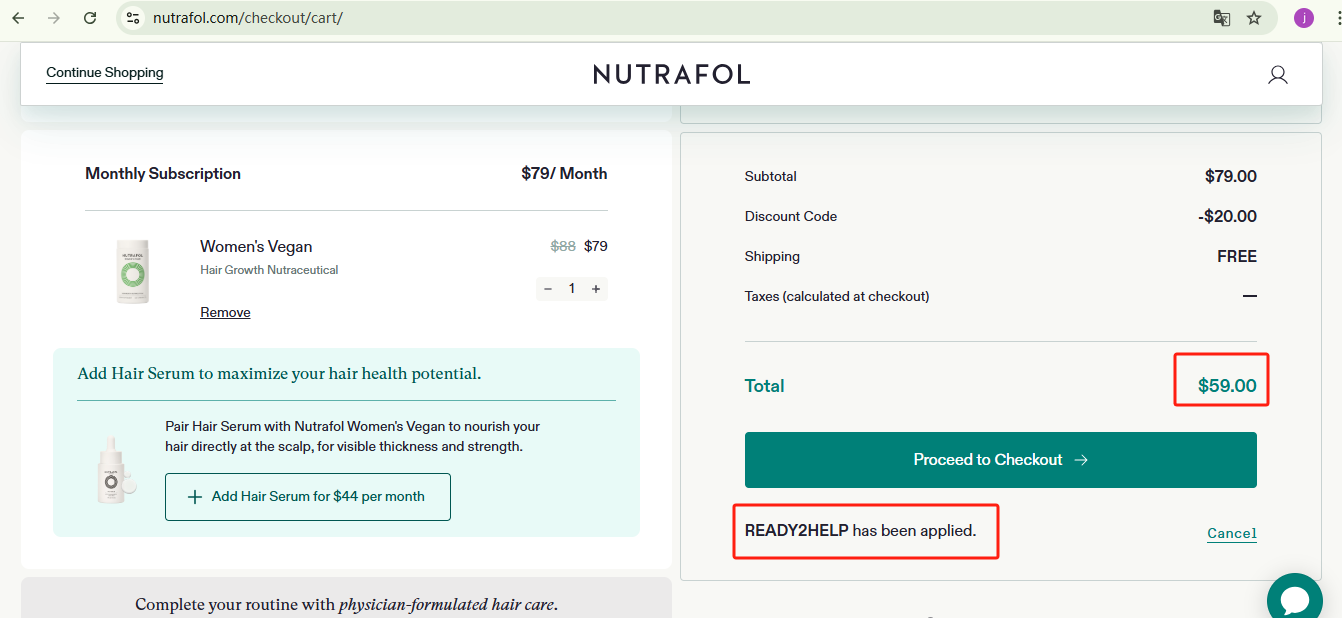 Nutrafol Women’s Vegan Monthly Checkout